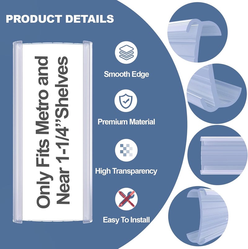 collwait 100 Pcs Label Holder Shelf Labels, Wire Shelf Label Holder with Label Paper Inserts, Shelf Labels for Wire Shelving, Metro Shelving Clips Plastic Label Holder Compatible with 1-1/4in Shelves - Image 3